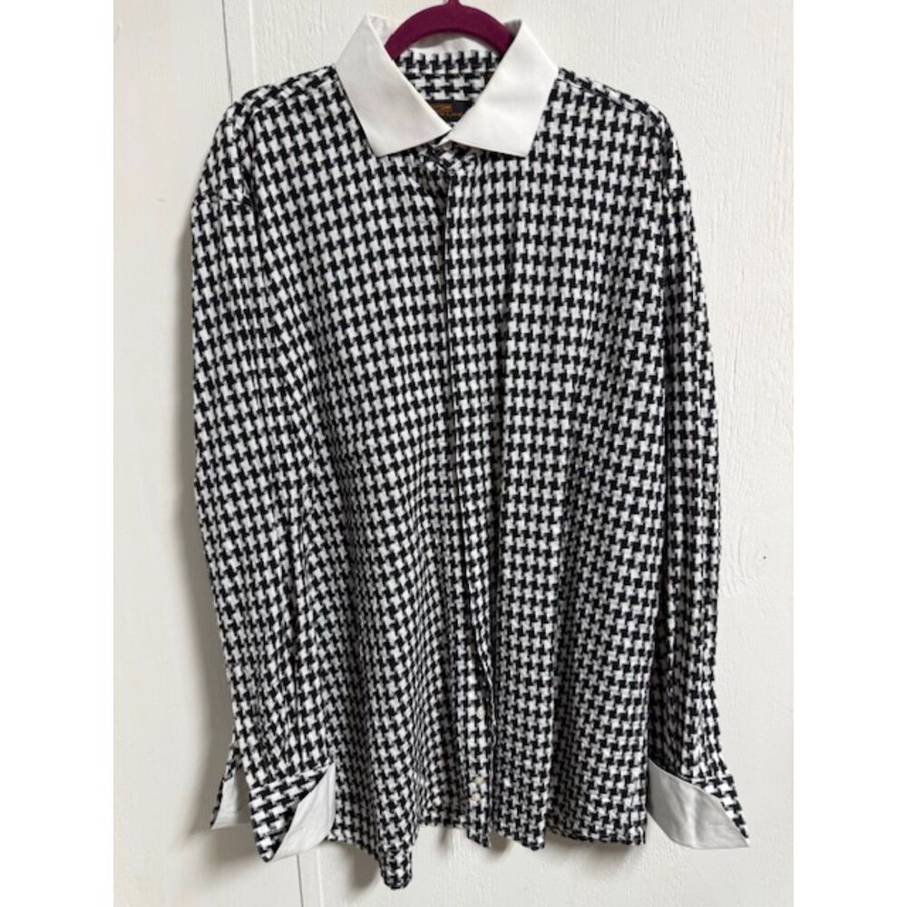 Steve Land Men's Black & White Houndstooth Button Down Long Sleeve 18 36/37 Tall